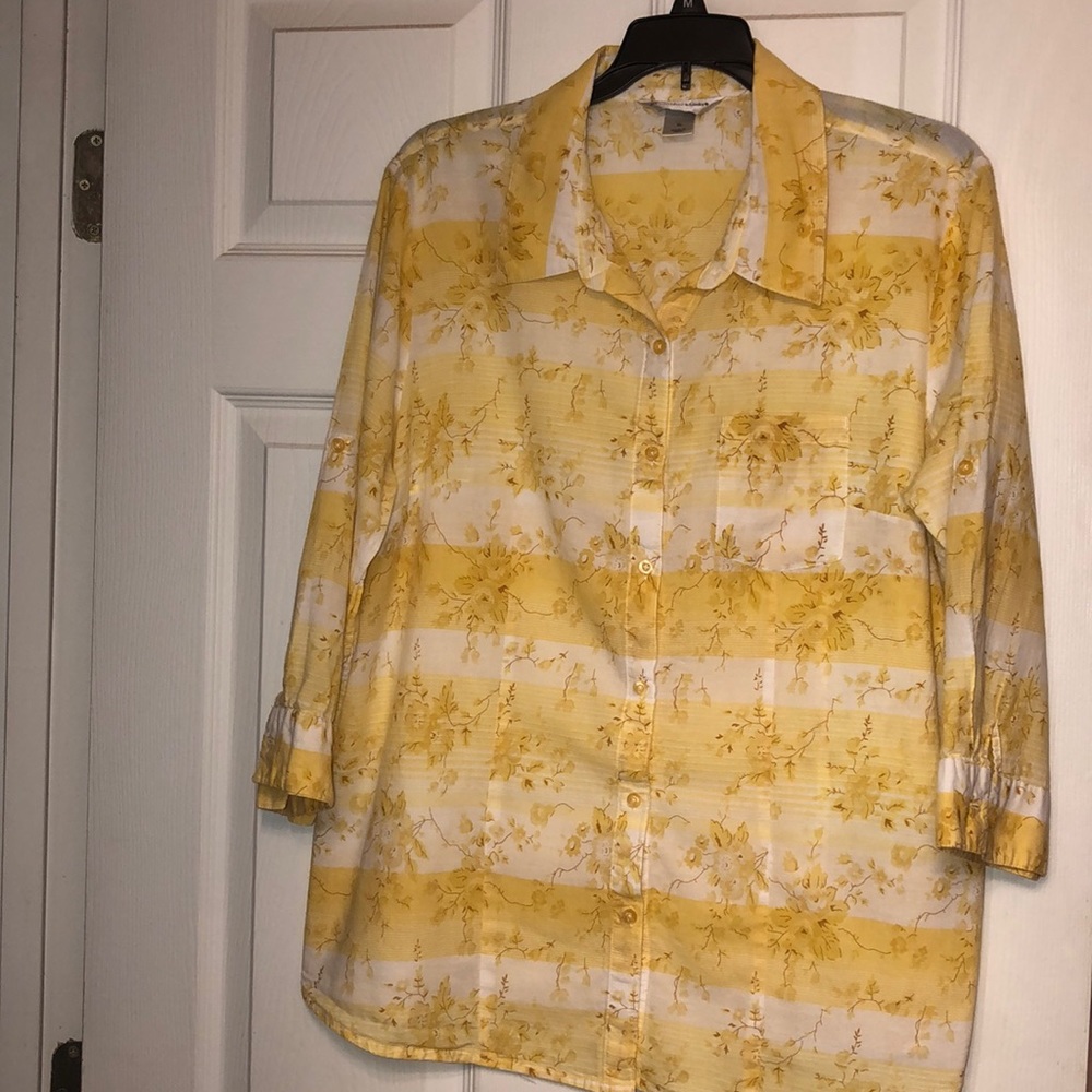 Christopher & Banks Yellow and white cotton blouse